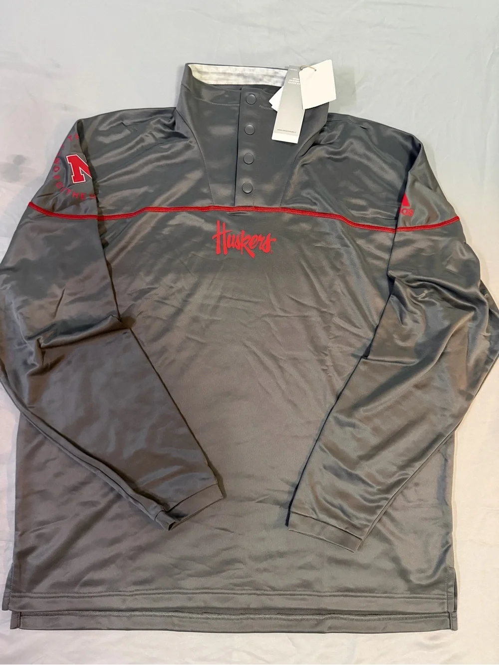 adidas Gray Pullover with Red 'Huskers' Script